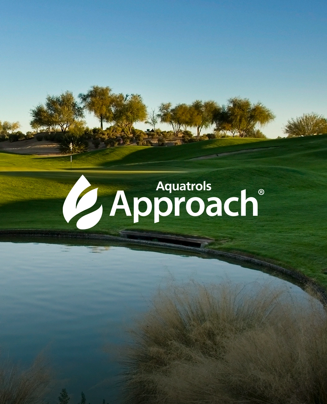 Image of golf course with Aquatrols Approach logo over the top